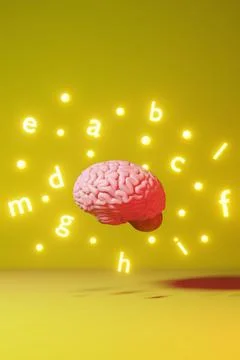 English learning foreign language fluency improvement study Human brain yello Stock Illustration