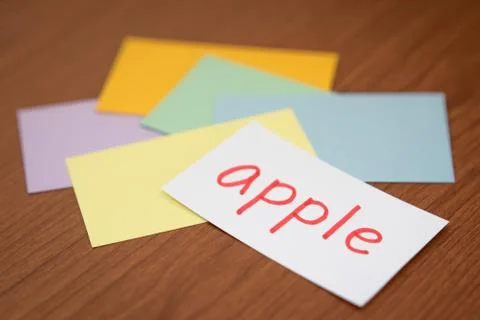 English; Learning New Language with the Flaish Card (Translation; Apple) Stock Photos