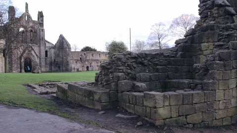 English Monastery Ruin | Wide Angle Pan Video stock 129089088