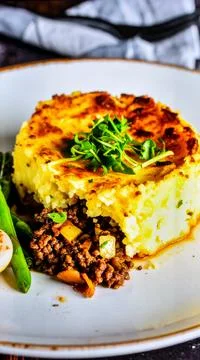 English Shepherds Pie with Mashed Potatoes and Minced Lamb for Premium Food.. Stock Photos