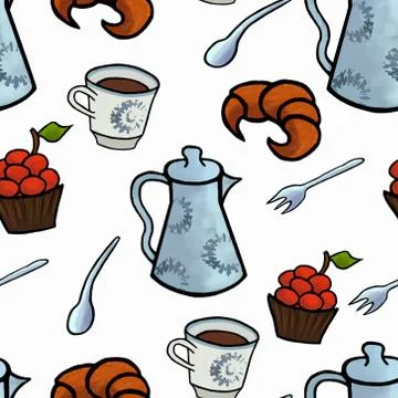 English tea ceremony vector pattern illustration Illustrazione stock