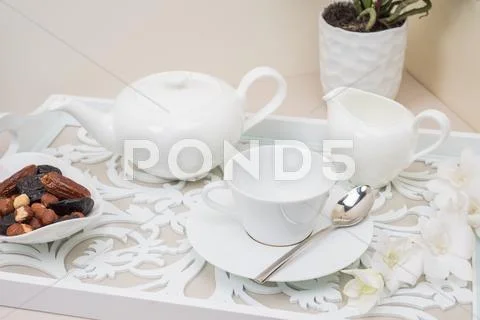 English tea set with dried fruit Stock Photos