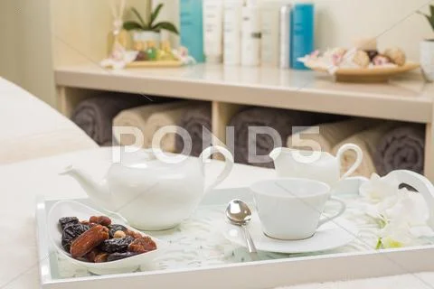 English tea set with dried fruit Stock Photos