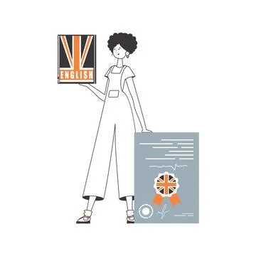 English teacher. The concept of learning a foreign language. Linear modern st Stock Illustration