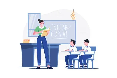 English teacher teaching in class Stock Illustration