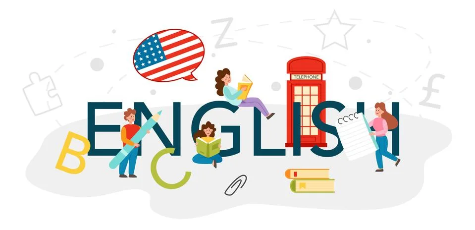 English typographic header. Study foreign languages in school Stock Illustration
