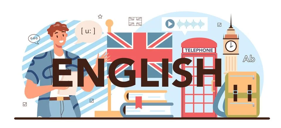 English typographic header. Study foreign languages in school or university Illustrazione stock
