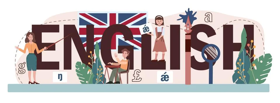 English typographic header. Study foreign languages in school. Grammar Stock Illustration