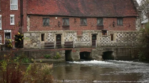 English Water Mill, Salisbury, England, UK, GB, Europe Stock Footage