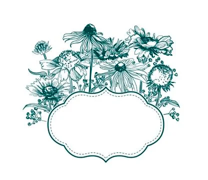Engrave flowers vector frame sketch meadow design Stock Illustration