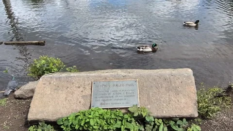 Engraved Alton Baker Park dedication sign honors its namesake Stock Footage 342346321