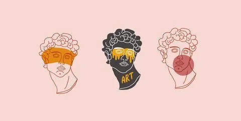 Engraved antique face - poster. Vector line of ancient Greek portrait, closeup Illustrazione stock