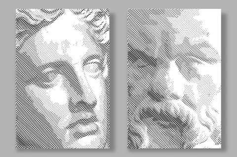 Engraved antique face. Vector illustration. Digital graphic for posters, banners Illustrazione stock