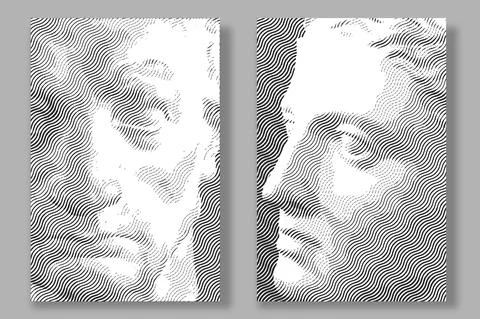 Engraved antique face. Vector illustration. Digital graphic for posters, banners Illustrazione stock
