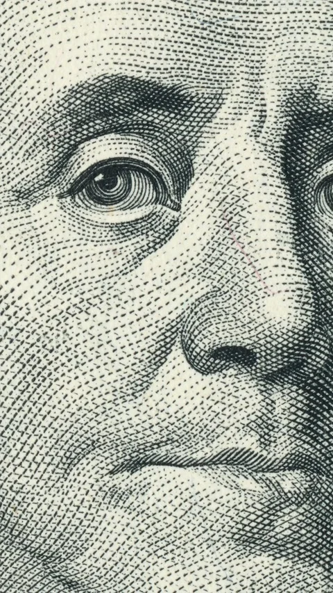 Engraved Benjamin Franklin Portrait from US Hundred Dollar Bill Stock Footage 297761831
