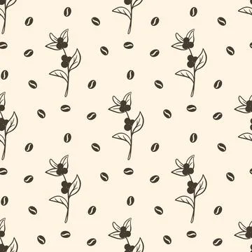 Engraved coffee beans seamless pattern Illustrazione stock