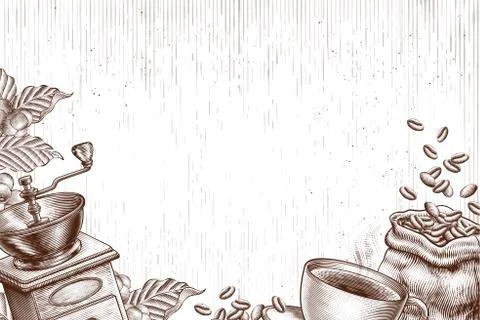Engraved coffee shop background Stock Illustration