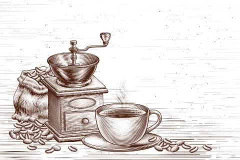 Engraved coffee shop background Stock Illustration