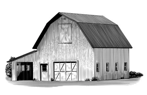 Engraved Cow Barn Stock Illustration