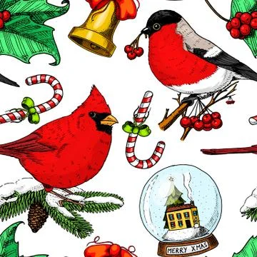 Engraved hand drawn in old sketch and vintage style for label. Merry Christmas Stock Illustration