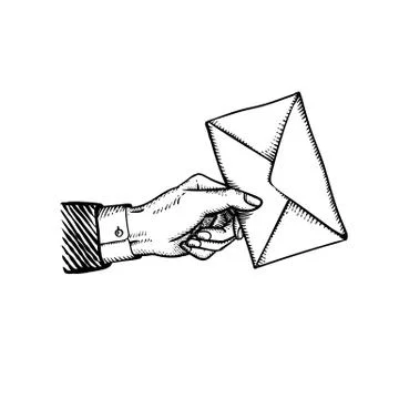 Engraved hand holding envelope Stock Illustration