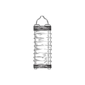 Engraved Japanese lantern with decorative elements, vector hand drawn Stock Illustration