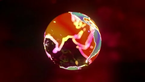 Engraved map of the world on a crystal ball. Rotating globe. Blurred red pink Stock Footage 212596895
