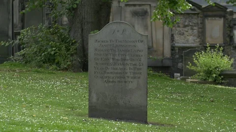 An engraved tombstone in grass Stock Footage 87366841