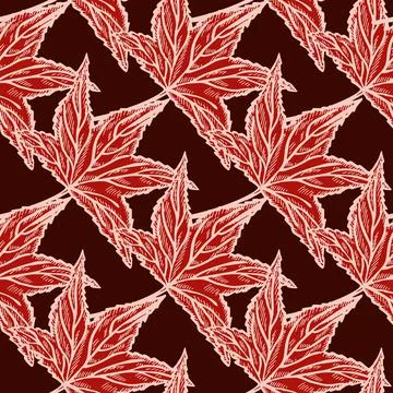 Engraved tree leaves seamless pattern. Vintage background botanical with foli Stock Illustration