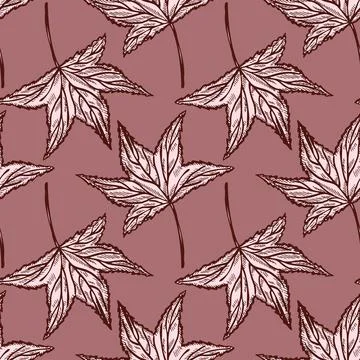 Engraved tree leaves seamless pattern. Vintage background botanical with foli Stock Illustration