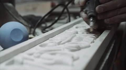 Engraver working on a marble ornament plate, close up 스톡 동영상 68074853