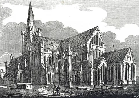  Engraving depicting St Patrick s Cathedral, Dublin, Ireland. Dated 19th c... Stock Photos