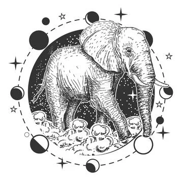 Engraving elephant in boho style vector illustration Stock Illustration