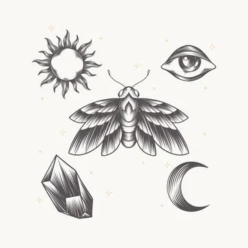 Engraving hand drawn boho element collection Illustrazione stock