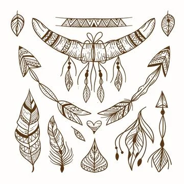 Engraving hand drawn boho elements collection Illustrazione stock