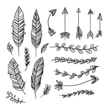 Engraving hand drawn boho elements collection Illustrazione stock