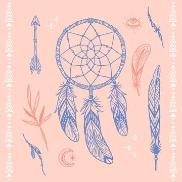 Engraving hand drawn boho elements collection Illustrazione stock