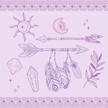 Engraving hand drawn boho elements collection Illustrazione stock