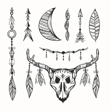 Engraving hand drawn boho elements collection Illustrazione stock