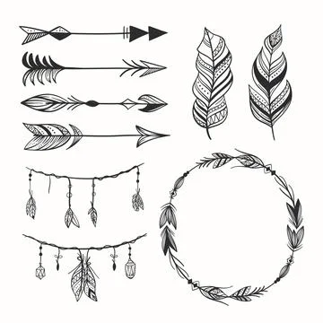 Engraving hand drawn boho elements collection Illustrazione stock