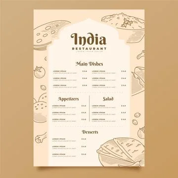 Engraving hand drawn indian menu Stock Illustration