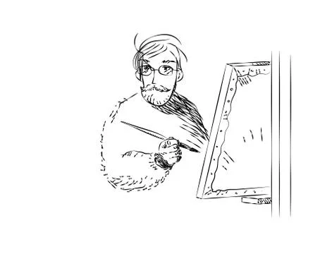 Engraving illustration of a painter at work Illustrazione stock