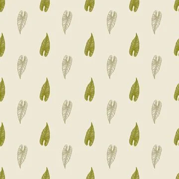 Engraving leaf araceae seamless pattern. Vintage leaves background. Stockillustratie