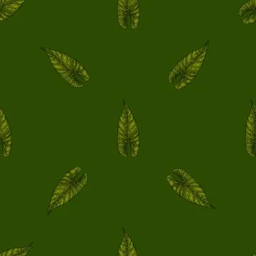 Engraving leaf araceae seamless pattern. Vintage leaves background. Stock Illustration