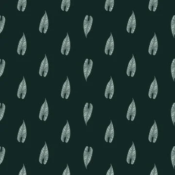 Engraving leaf araceae seamless pattern. Vintage leaves background. Stock Illustration