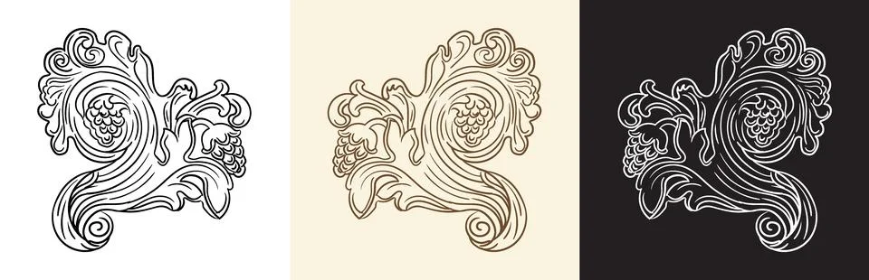 Engraving monogram and design element three colors vector Illustrazione stock