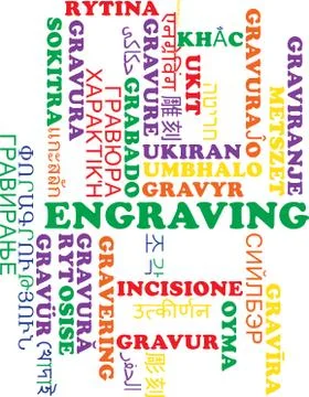 Engraving multilanguage wordcloud background concept Stock Illustration