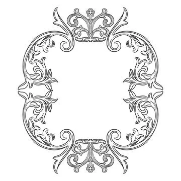Engraving ornate twisted design element baroque frame vector Stock Illustration