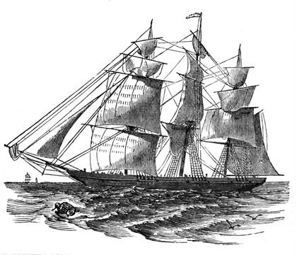  Engraving of a sailing ship. Dated 19th Century, Copyright: xUnitedxArchi... Stock Photos