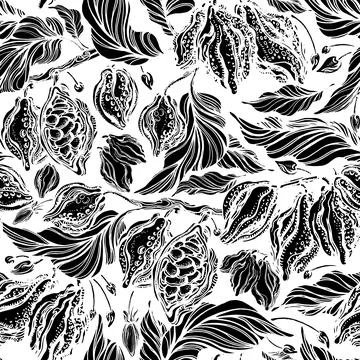 Engraving seamless pattern. Vector cocoa art print Stock Illustration